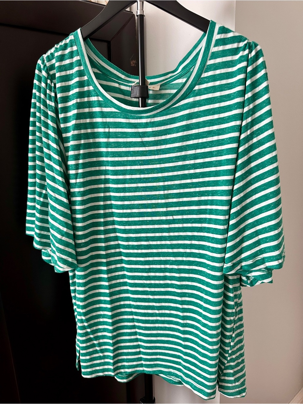 Umgee Green and White Striped Short Sleeve Top